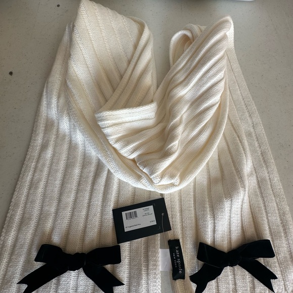 Kate Spade Cream Scarf with Black Velvet Bows - Picture 2 of 4